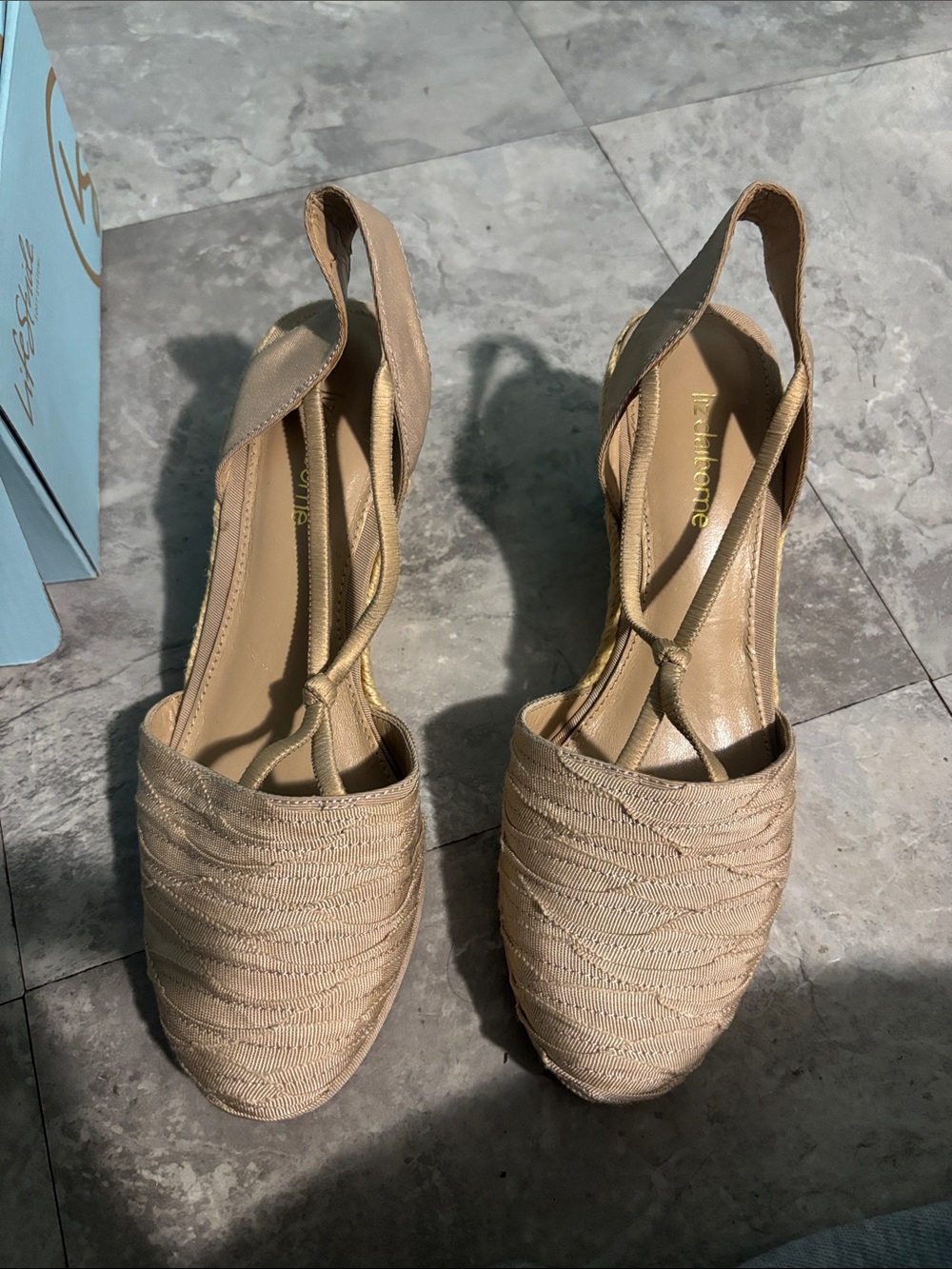 Life Stride Tan Woven Slingback Wedges